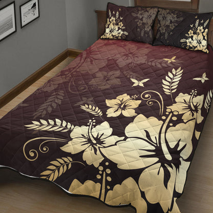 Hawaii Quilt Bed Set Hibiscus Golden Royal