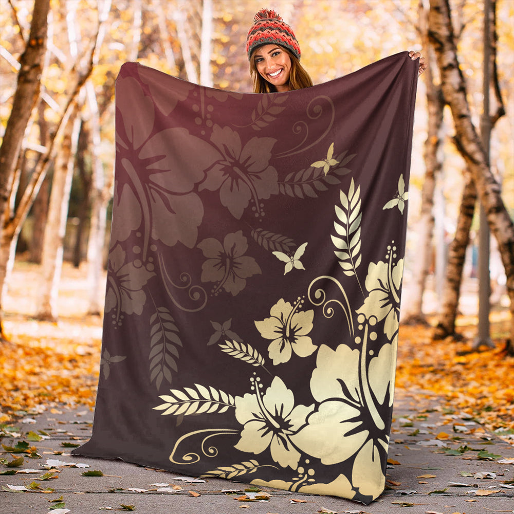 Hawaii Premium Blanket Hibiscus Golden Royal