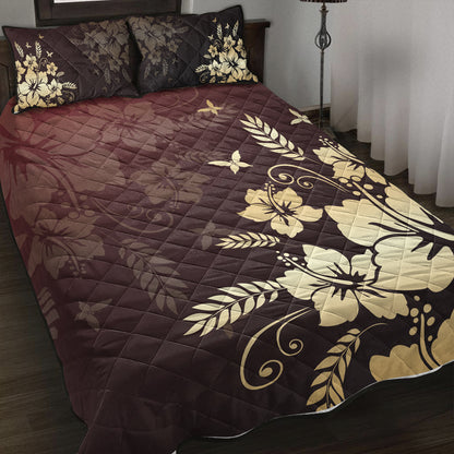 Hawaii Quilt Bed Set Hibiscus Golden Royal
