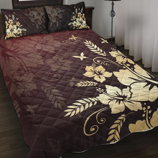 Hawaii Quilt Bed Set Hibiscus Golden Royal