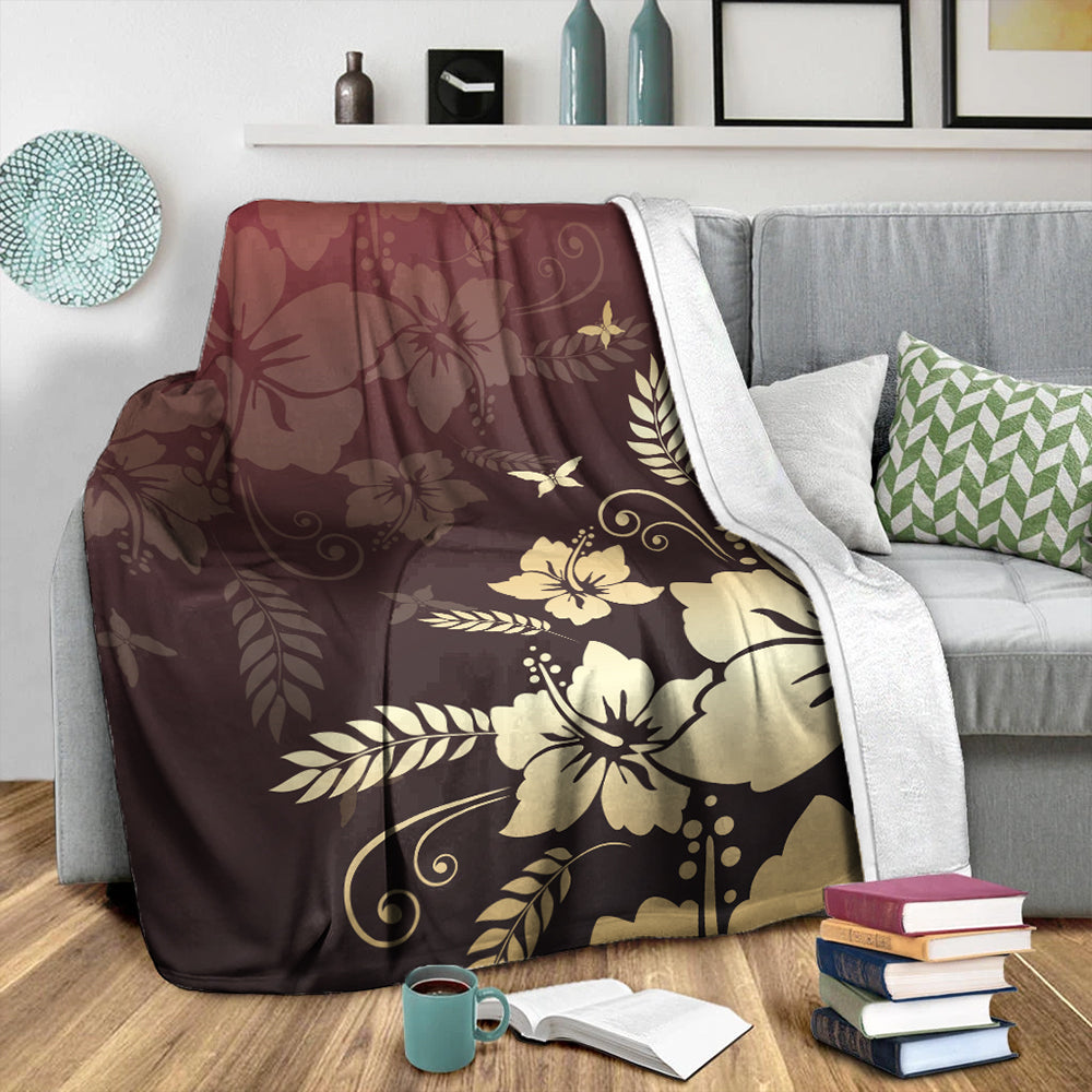 Hawaii Premium Blanket Hibiscus Golden Royal