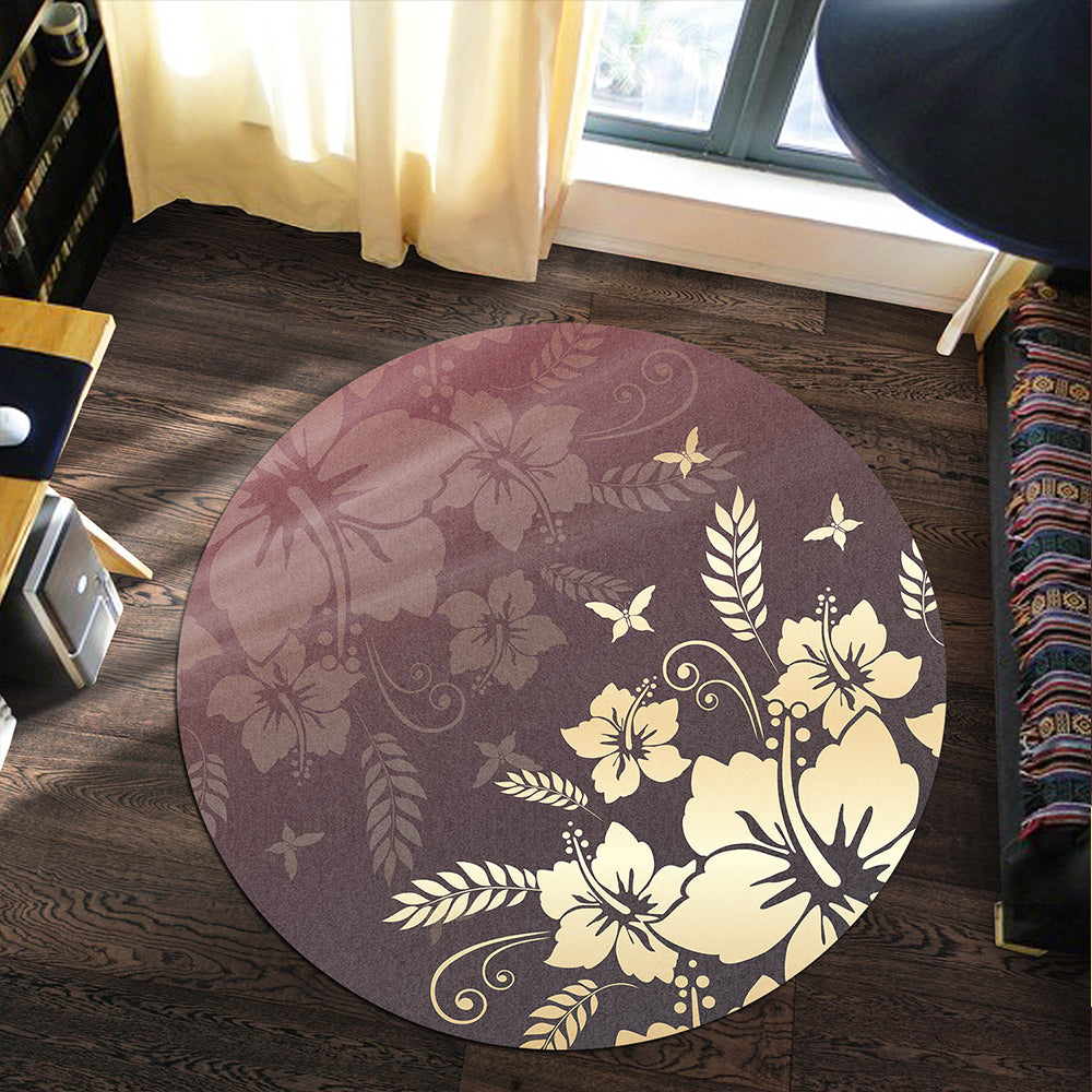 Hawaii Round Rug Hibiscus Golden Royal