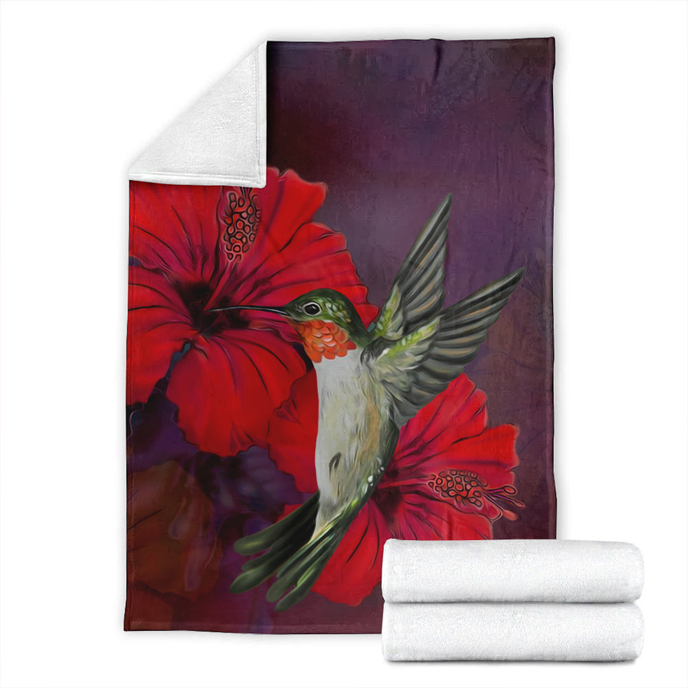 Hawaii Premium Blanket Hibiscus Hummingbird