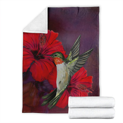 Hawaii Premium Blanket Hibiscus Hummingbird