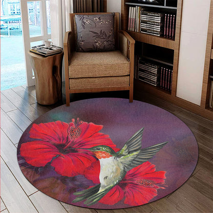 Hawaii Round Rug Hibiscus Hummingbird
