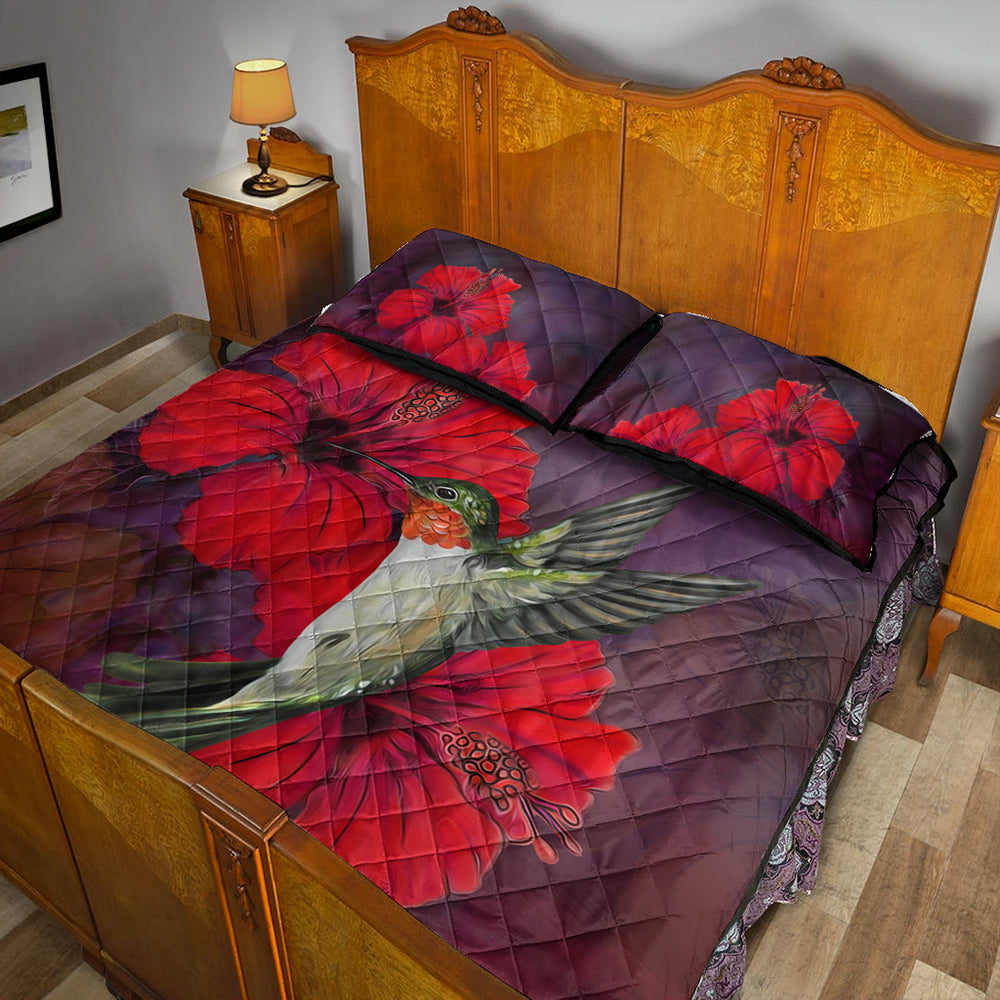 Hawaii Quilt Bed Set Hibiscus Hummingbird