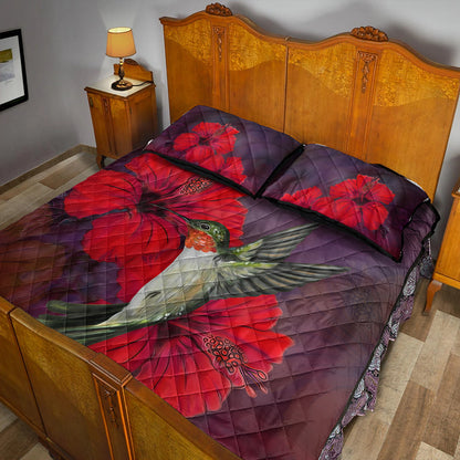 Hawaii Quilt Bed Set Hibiscus Hummingbird