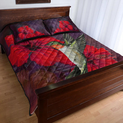 Hawaii Quilt Bed Set Hibiscus Hummingbird