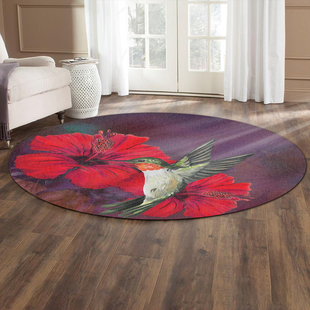 Hawaii Round Rug Hibiscus Hummingbird