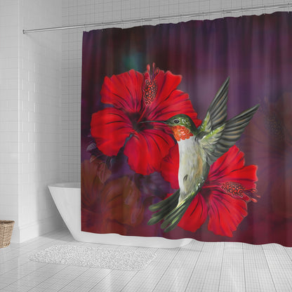 Hawaii Shower Curtain Hibiscus Hummingbird