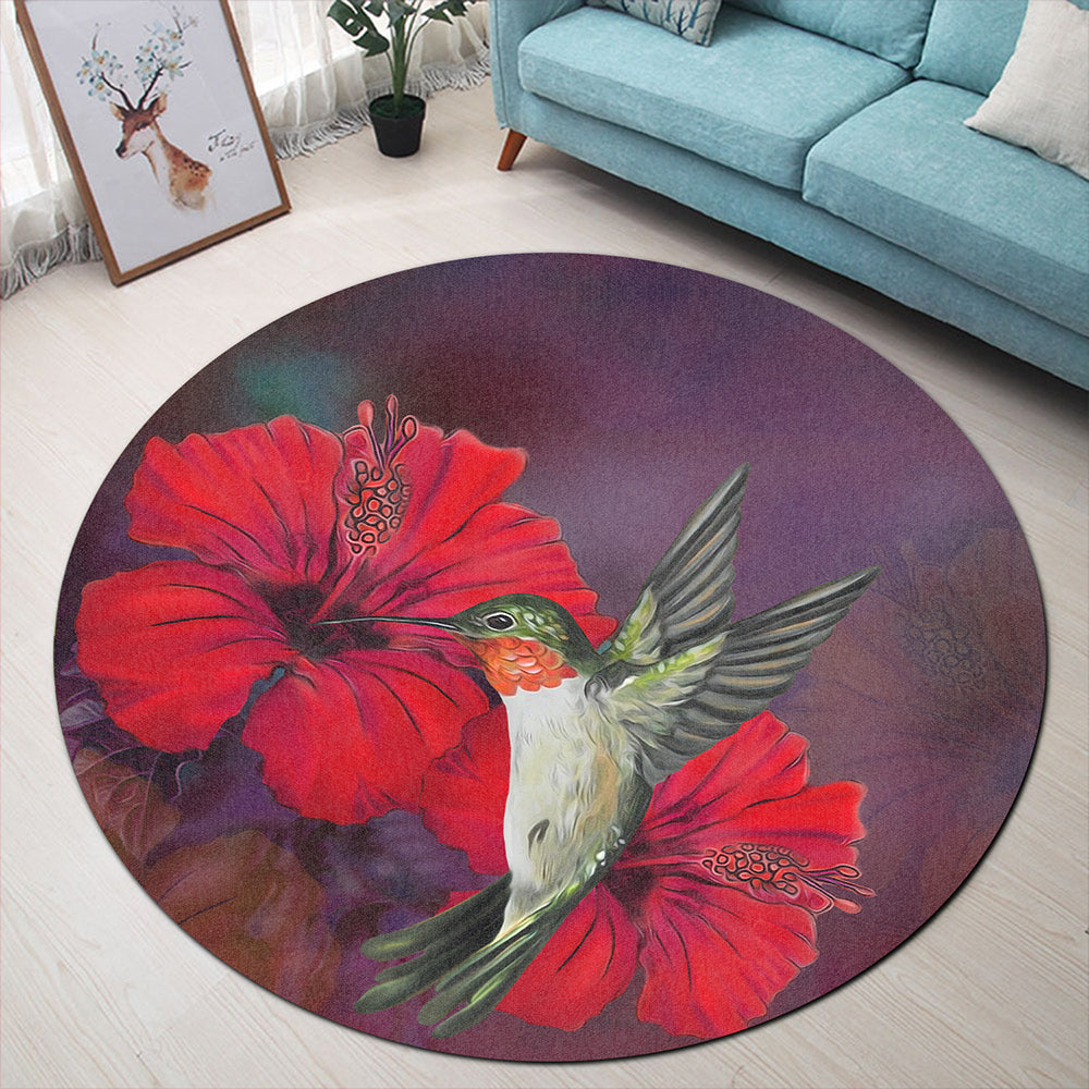 Hawaii Round Rug Hibiscus Hummingbird