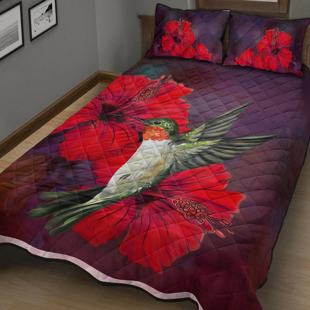 Hawaii Quilt Bed Set Hibiscus Hummingbird