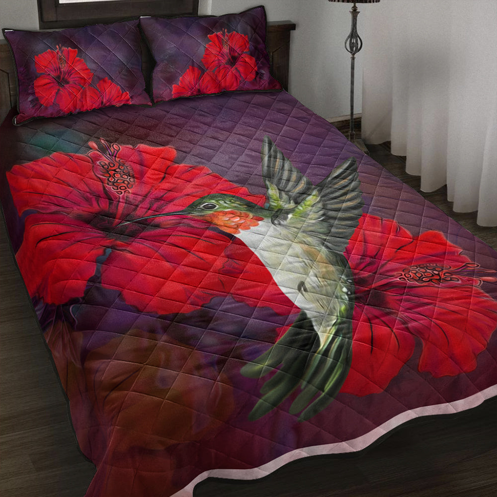 Hawaii Quilt Bed Set Hibiscus Hummingbird