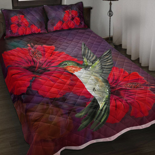 Hawaii Quilt Bed Set Hibiscus Hummingbird