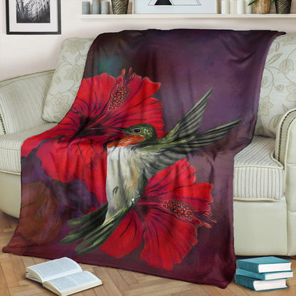 Hawaii Premium Blanket Hibiscus Hummingbird