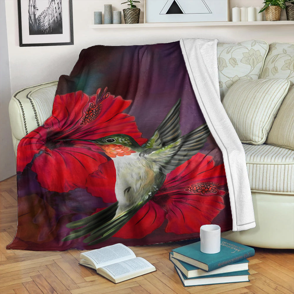 Hawaii Premium Blanket Hibiscus Hummingbird