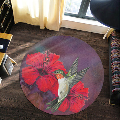 Hawaii Round Rug Hibiscus Hummingbird