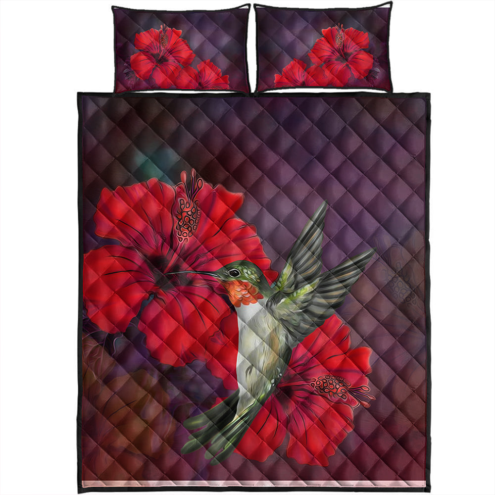 Hawaii Quilt Bed Set Hibiscus Hummingbird
