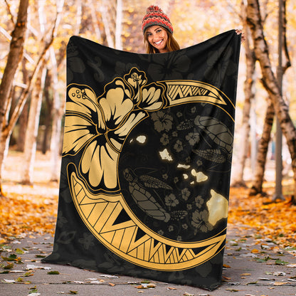 Hawaii Premium Blanket Hibiscus Map On The Moon
