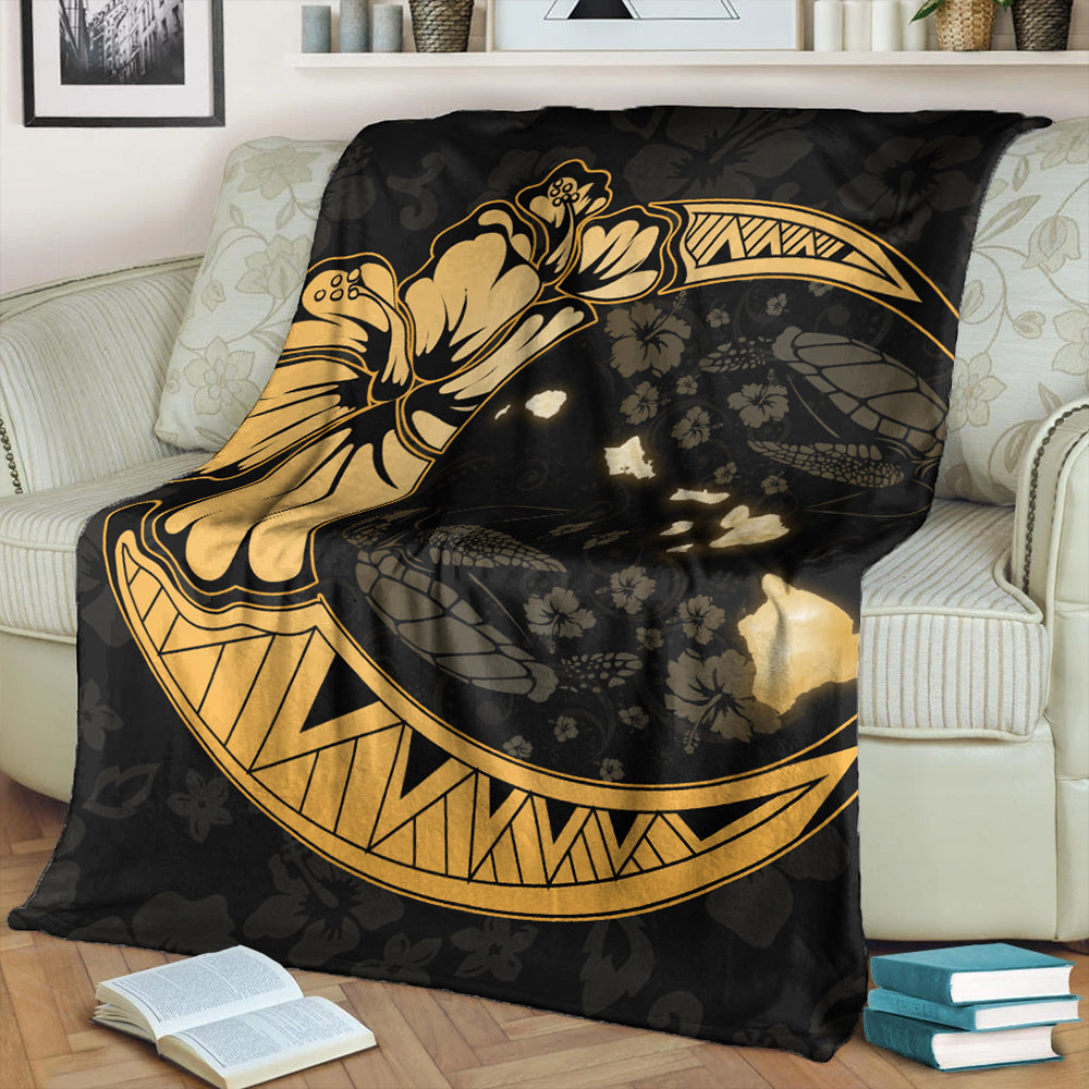 Hawaii Premium Blanket Hibiscus Map On The Moon