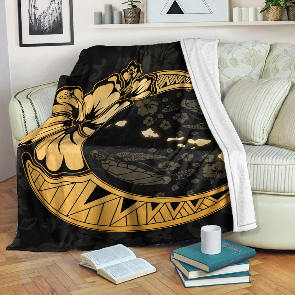 Hawaii Premium Blanket Hibiscus Map On The Moon