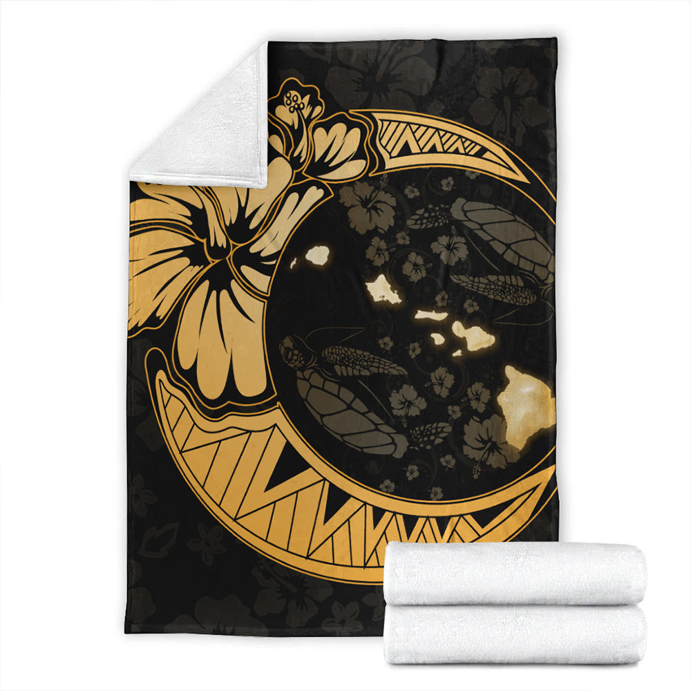 Hawaii Premium Blanket Hibiscus Map On The Moon