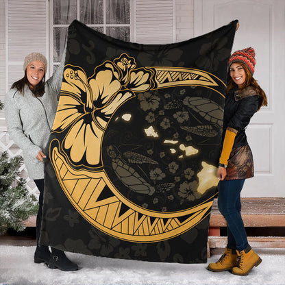 Hawaii Premium Blanket Hibiscus Map On The Moon