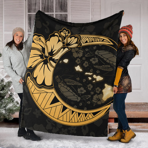 Hawaii Premium Blanket Hibiscus Map On The Moon