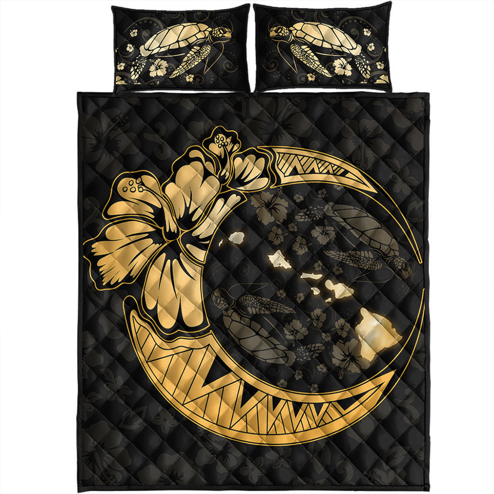 Hawaii Quilt Bed Set Hibiscus Map On The Moon