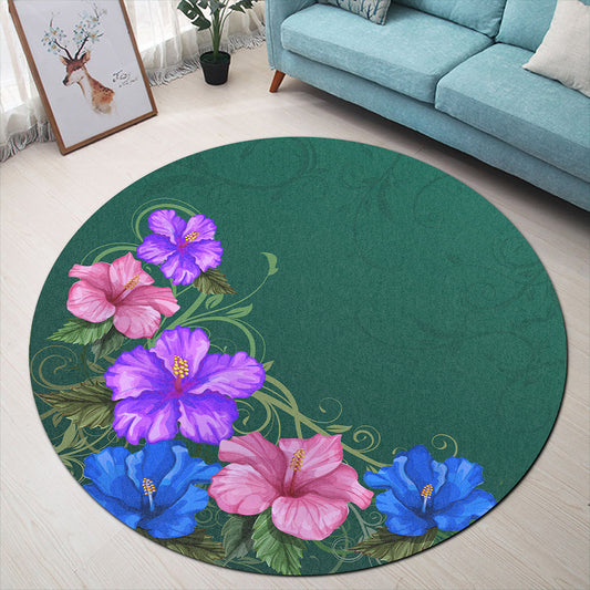 Hawaii Round Rug Hibiscus More Colorful