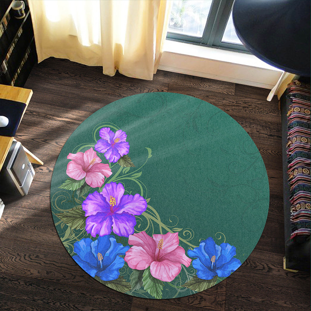 Hawaii Round Rug Hibiscus More Colorful