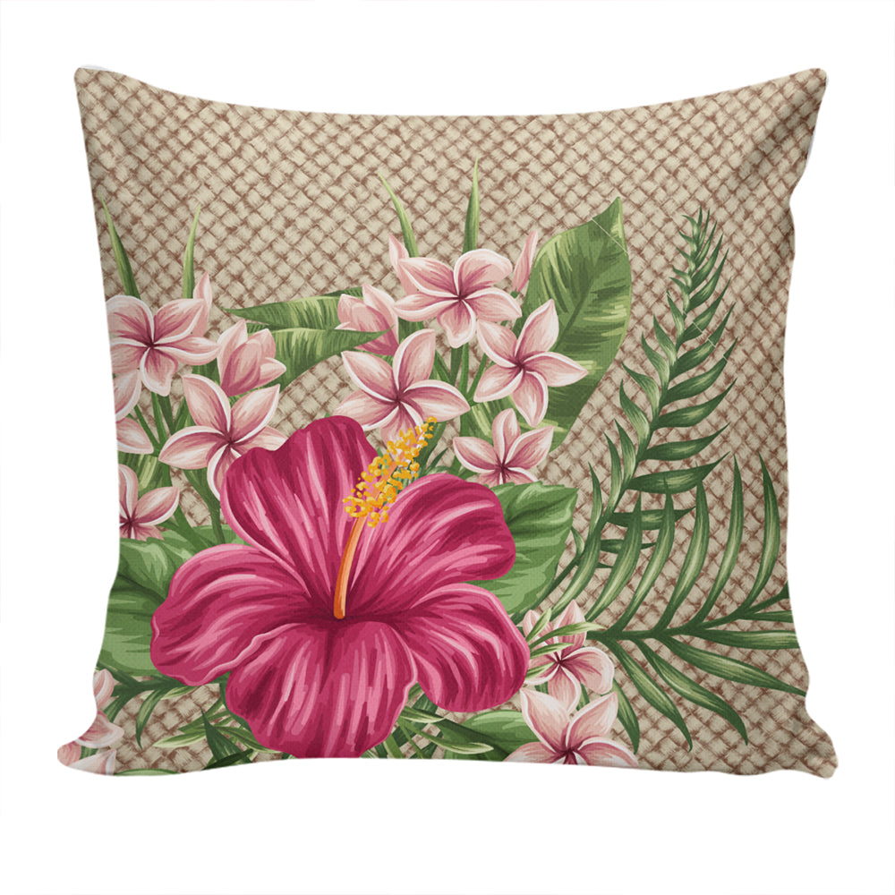 Hawaii Pillow Cover Hibiscus Plumeria Palm Leaves Lauhala Background Polynesian
