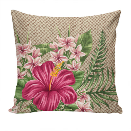Hawaii Pillow Cover Hibiscus Plumeria Palm Leaves Lauhala Background Polynesian
