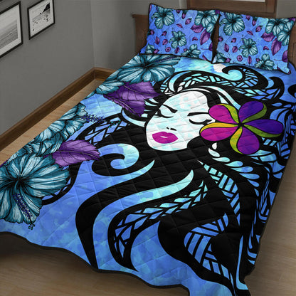 Hawaii Quilt Bed Set Hibiscus Polynesian Hula Girl