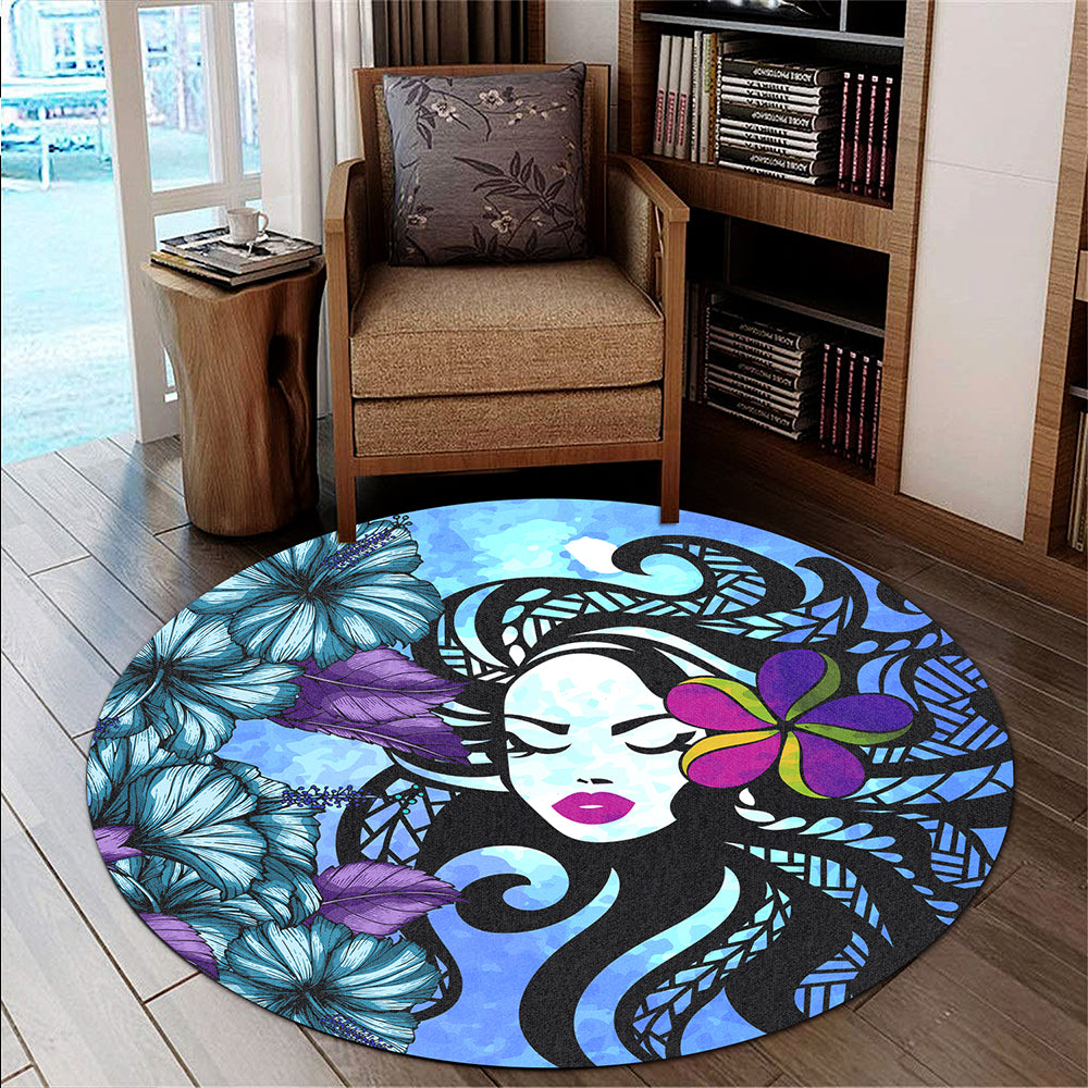 Hawaii Round Rug Hibiscus Polynesian Hula Girl