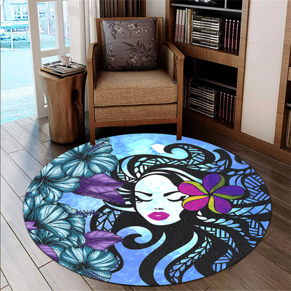 Hawaii Round Rug Hibiscus Polynesian Hula Girl
