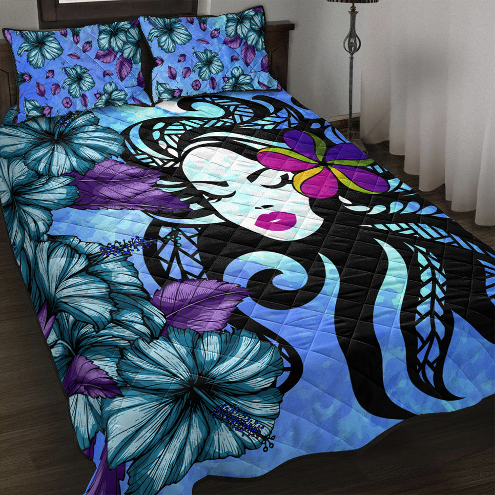 Hawaii Quilt Bed Set Hibiscus Polynesian Hula Girl