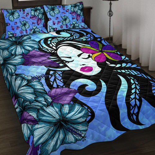 Hawaii Quilt Bed Set Hibiscus Polynesian Hula Girl