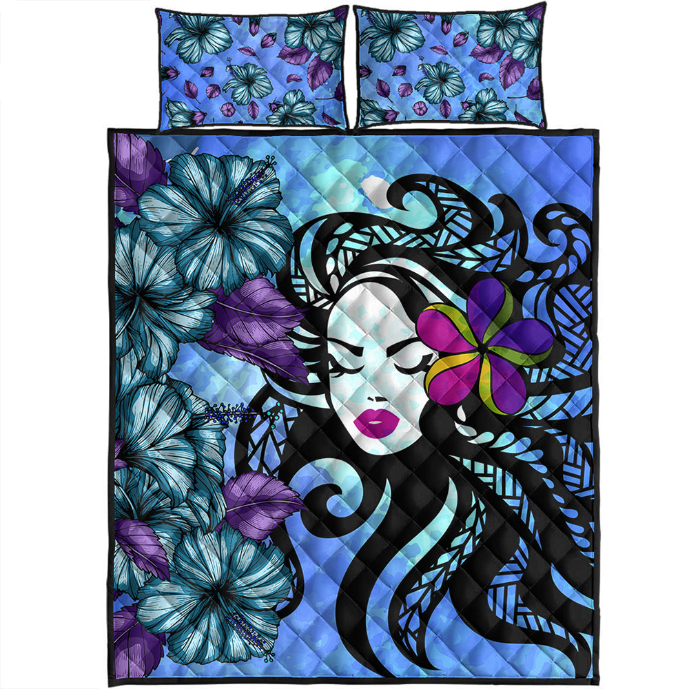 Hawaii Quilt Bed Set Hibiscus Polynesian Hula Girl