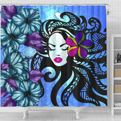 Hawaii Shower Curtain Hibiscus Polynesian Hula Girl