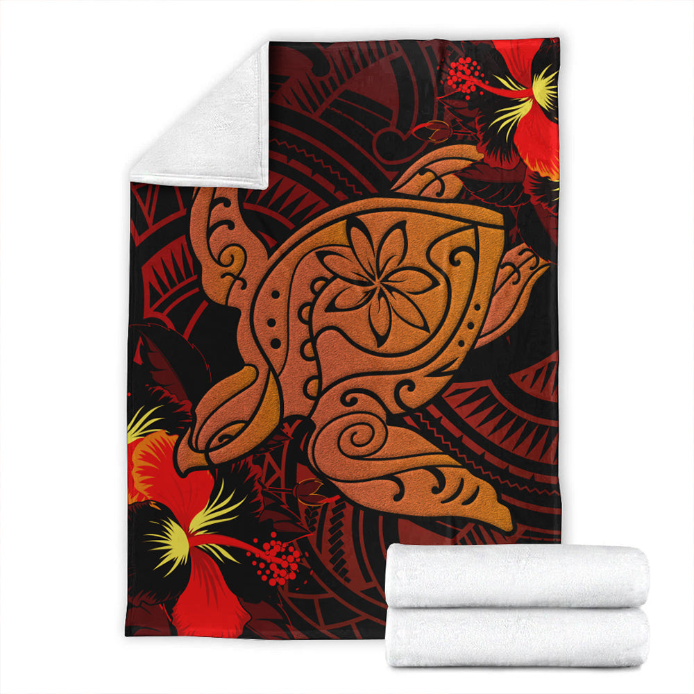 Hawaii Premium Blanket Hibiscus Polynesian Red Big Turtle
