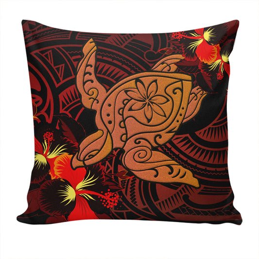 Hawaii Pillow Cover Hibiscus Polynesian Red Big Turtle