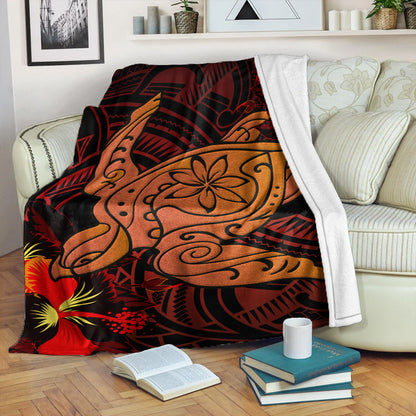 Hawaii Premium Blanket Hibiscus Polynesian Red Big Turtle