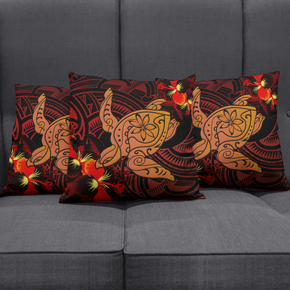 Hawaii Pillow Cover Hibiscus Polynesian Red Big Turtle
