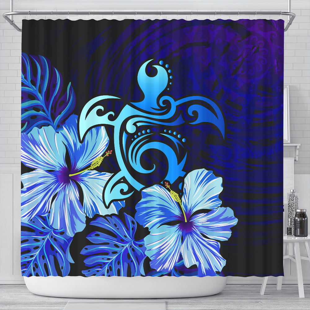 Hawaii Shower Curtain Hibiscus Tropical Deep Ocean Turtle Sea