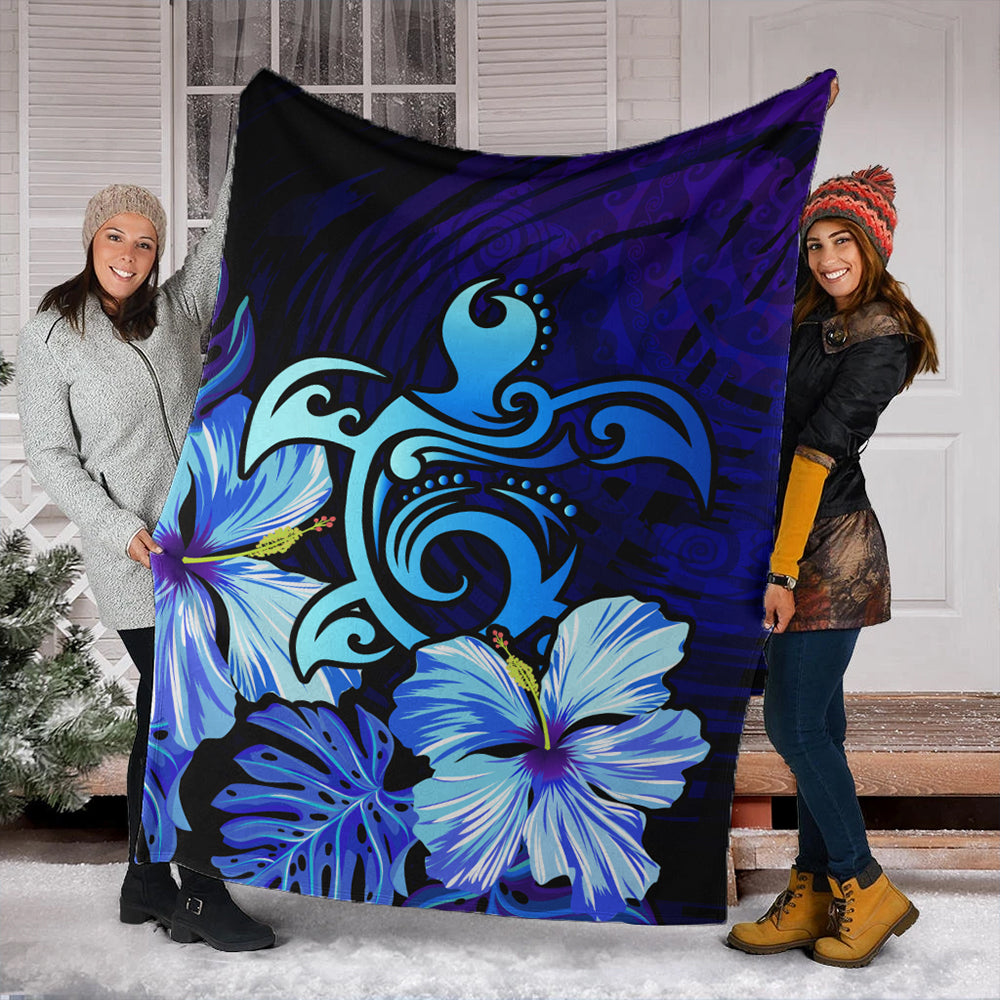 Hawaii Premium Blanket Hibiscus Tropical Deep Ocean Turtle Sea