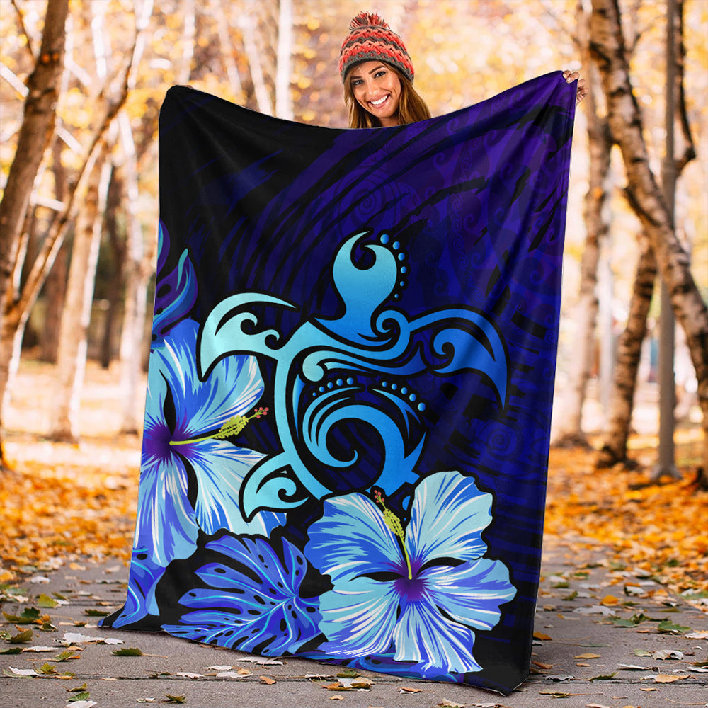 Hawaii Premium Blanket Hibiscus Tropical Deep Ocean Turtle Sea