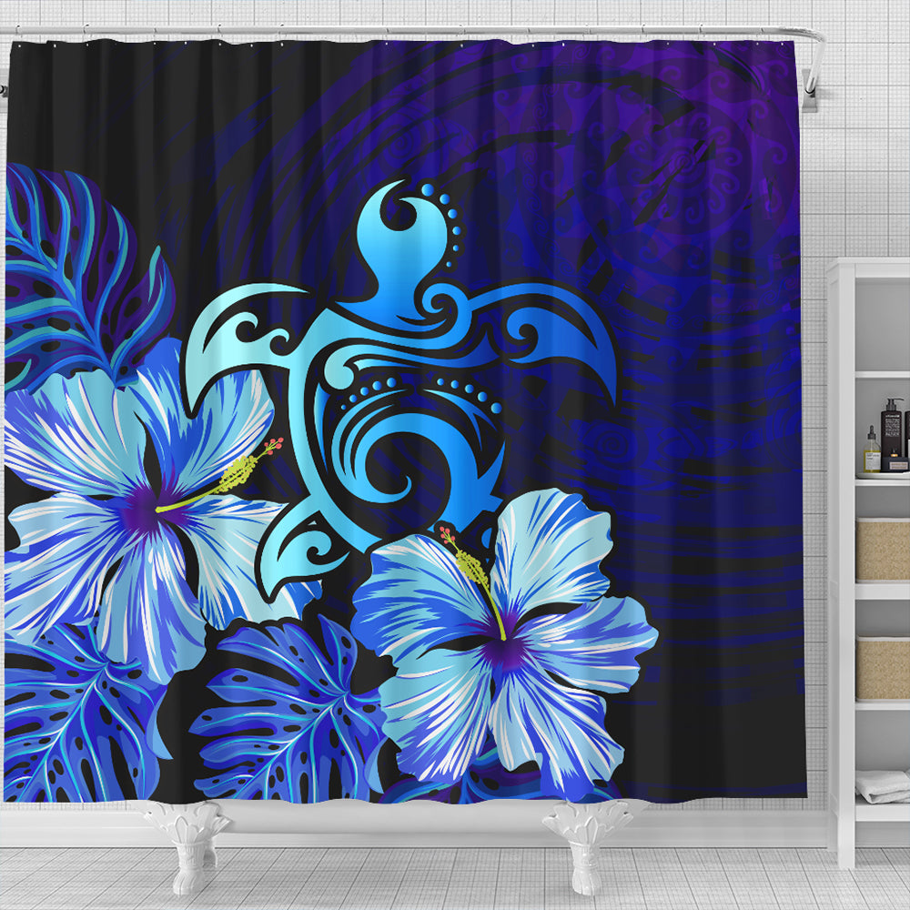 Hawaii Shower Curtain Hibiscus Tropical Deep Ocean Turtle Sea