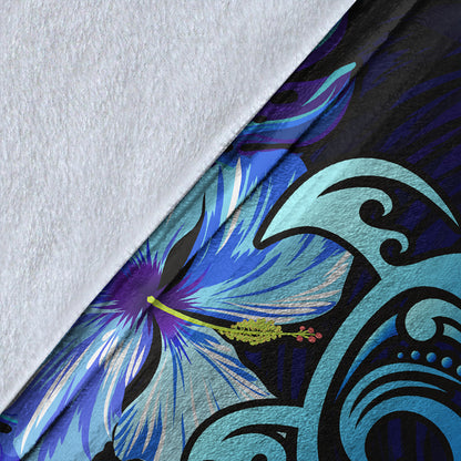 Hawaii Premium Blanket Hibiscus Tropical Deep Ocean Turtle Sea
