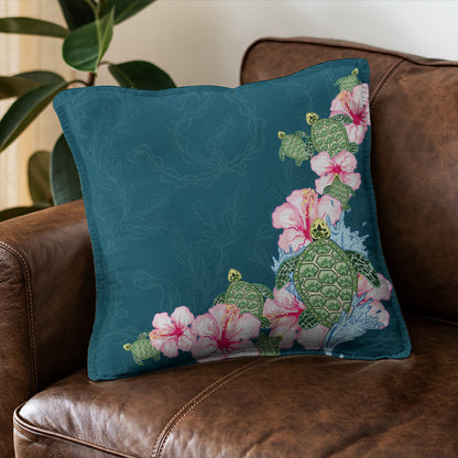 Hawaii Pillow Cover Hibiscus Turtle Dance